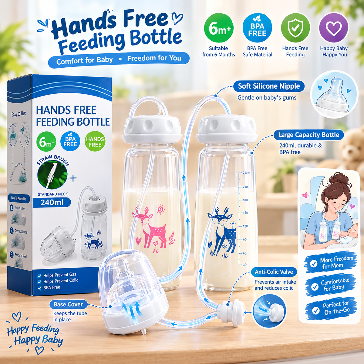 Hands Free Baby Feeding Bottle