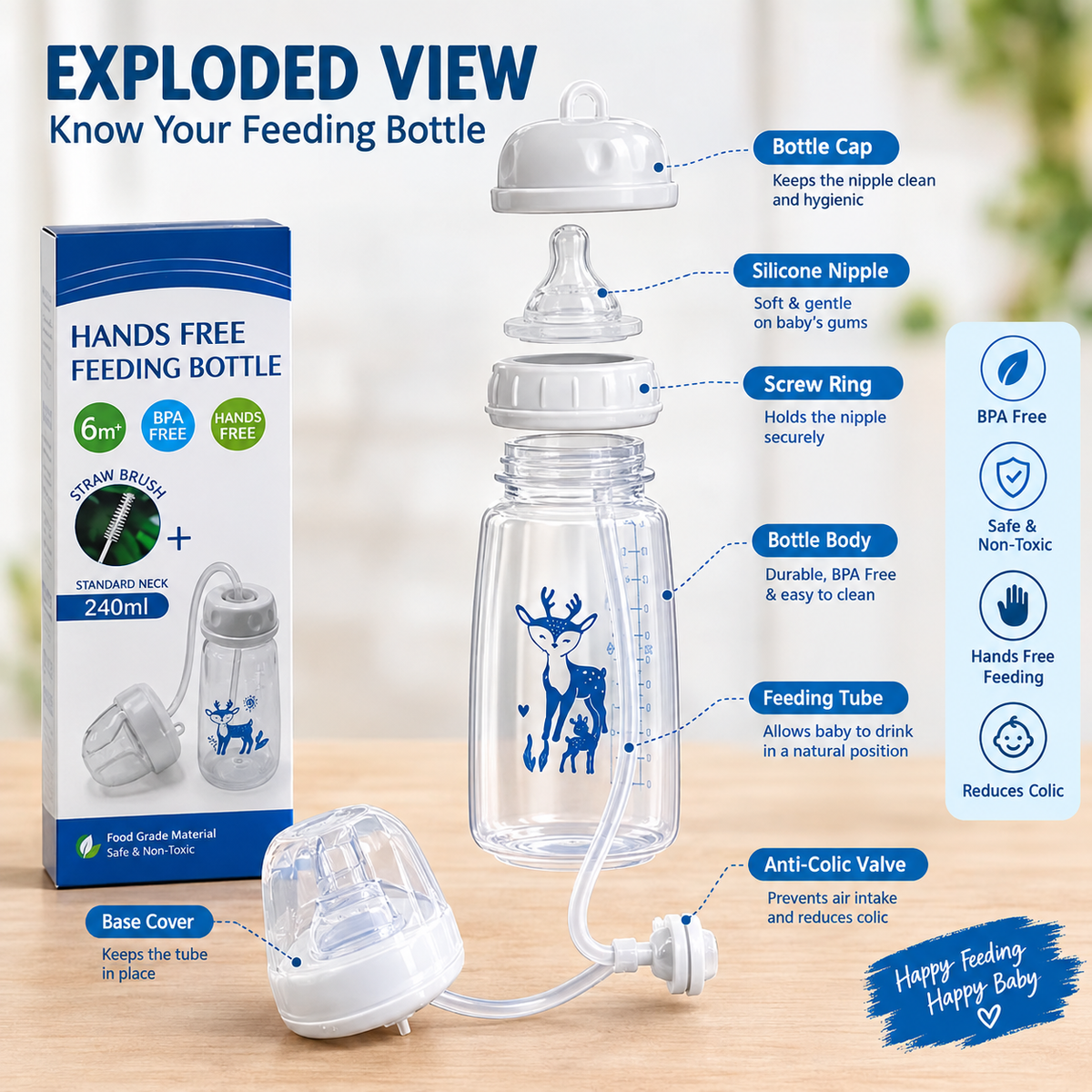 Hands Free Baby Feeding Bottle